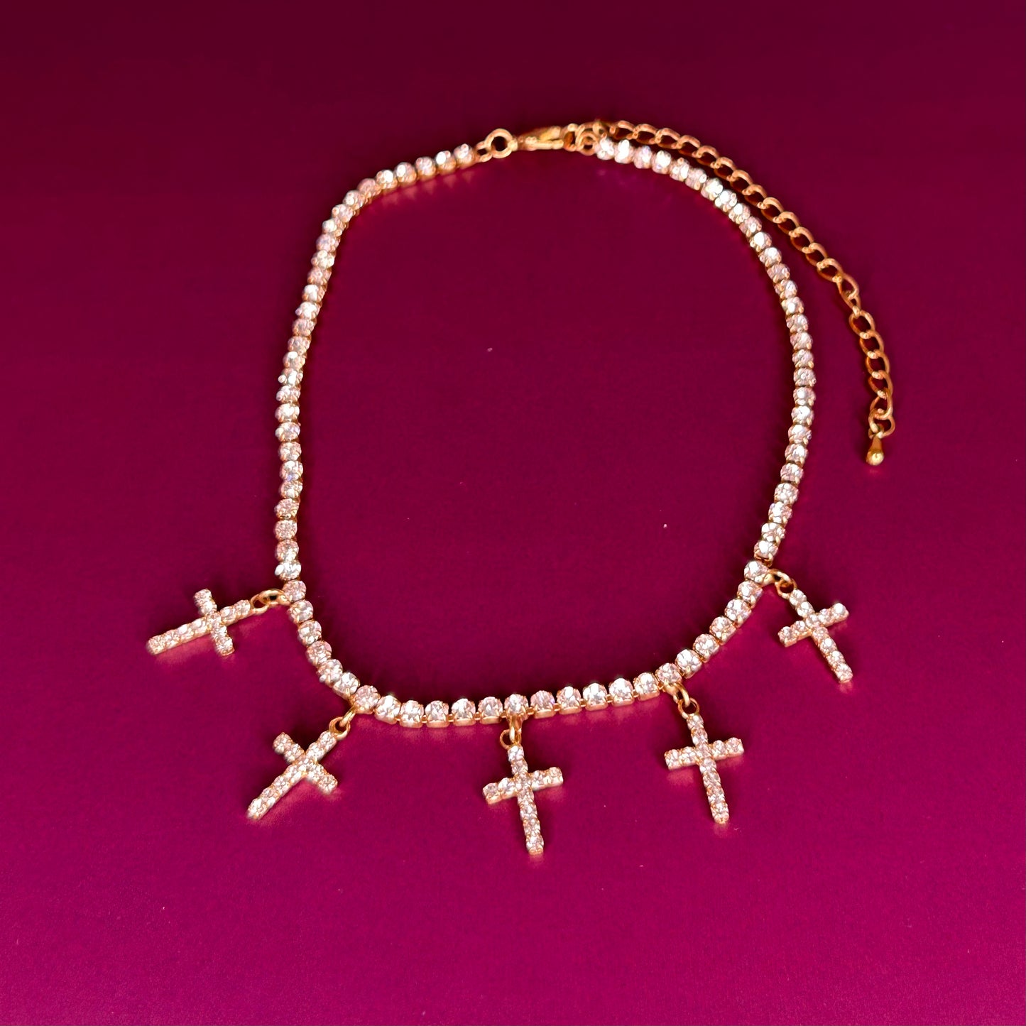 Necklace, Rhinestone Cross Choker