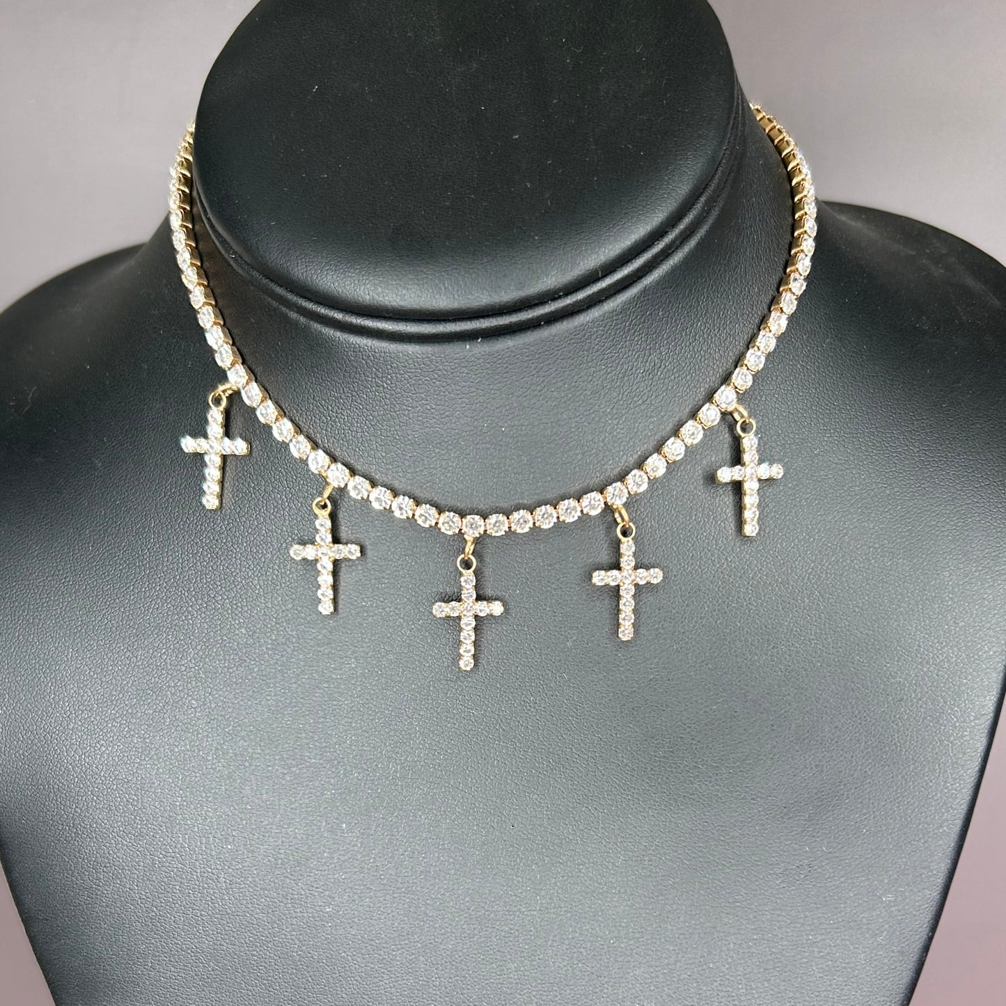 Necklace, Rhinestone Cross Choker