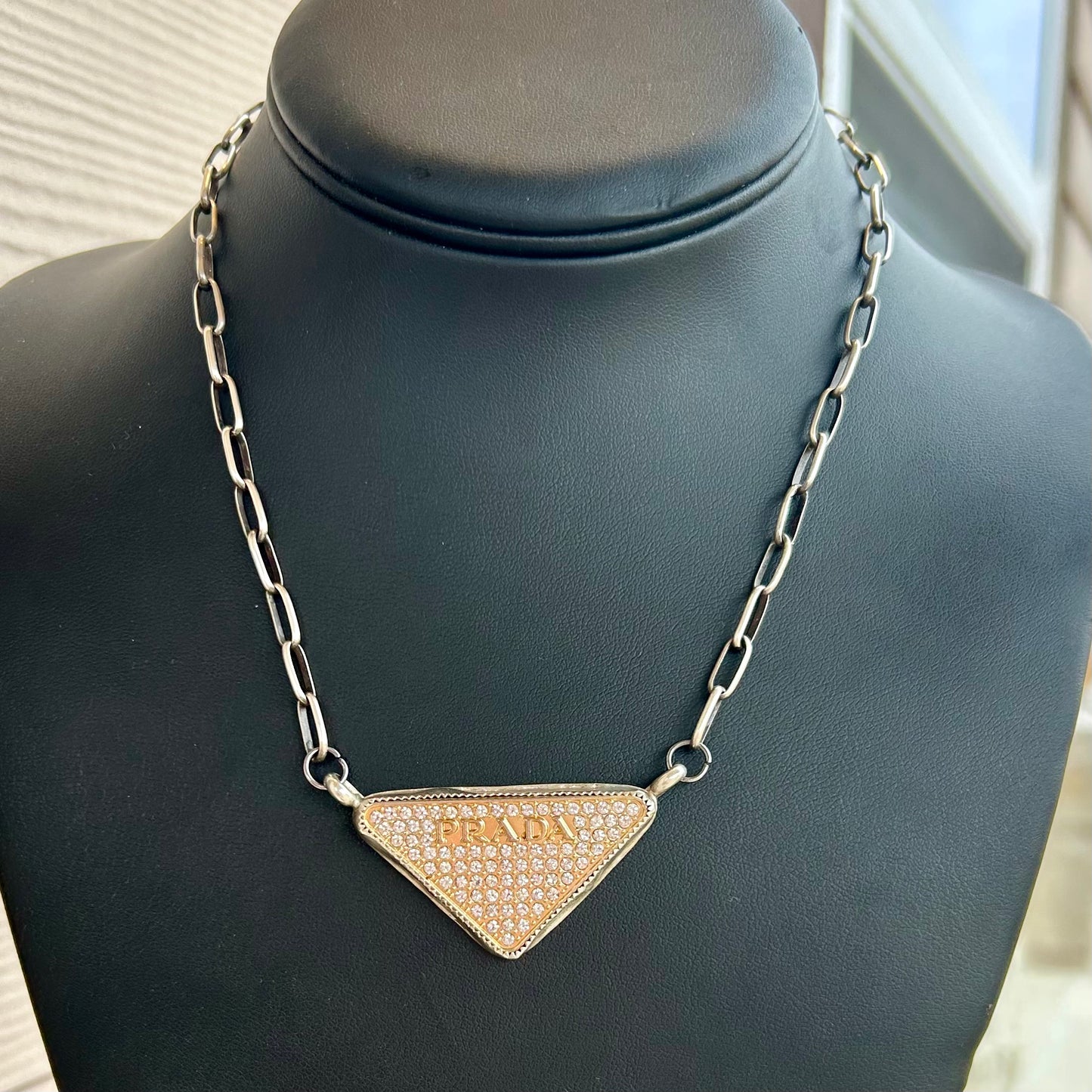 Necklace, Rhinestone Logo Tag