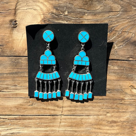 Turquoise inlay Chandelier style ￼Earrings