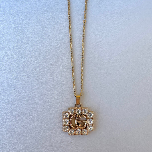 Necklace, Mini Clear GG w/ Gold Filled Chain